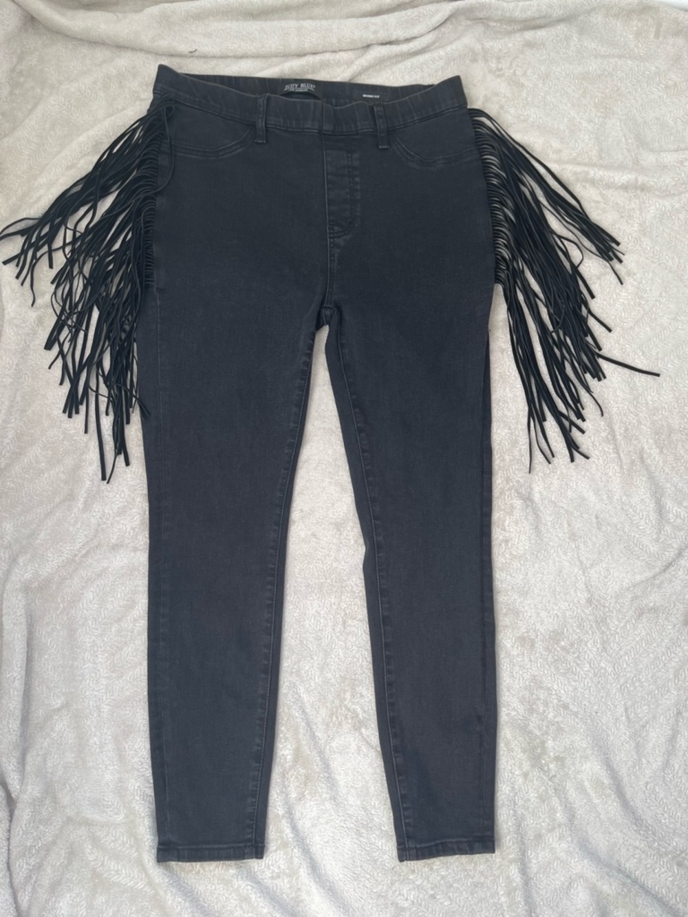 Judy Blue Western Skinny Fit Black Charcoal Fringe Women’s Jeans Size 13/31 - Picture 4 of 13